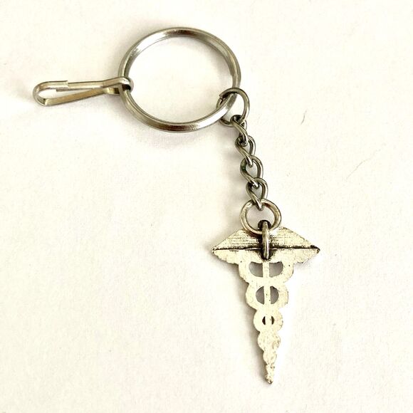 Silver Caduceus Keychain Keyring Medical Nursing Gift MD RN LPN DO ARNP - Picture 6 of 8